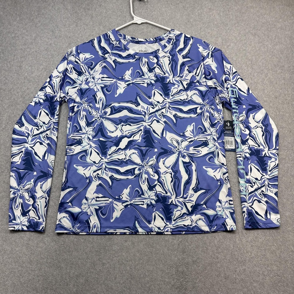 Huk Fishing Shirt Women Medium Blue Pursuit Brackish Flow Long Sleeve UPF 50+
